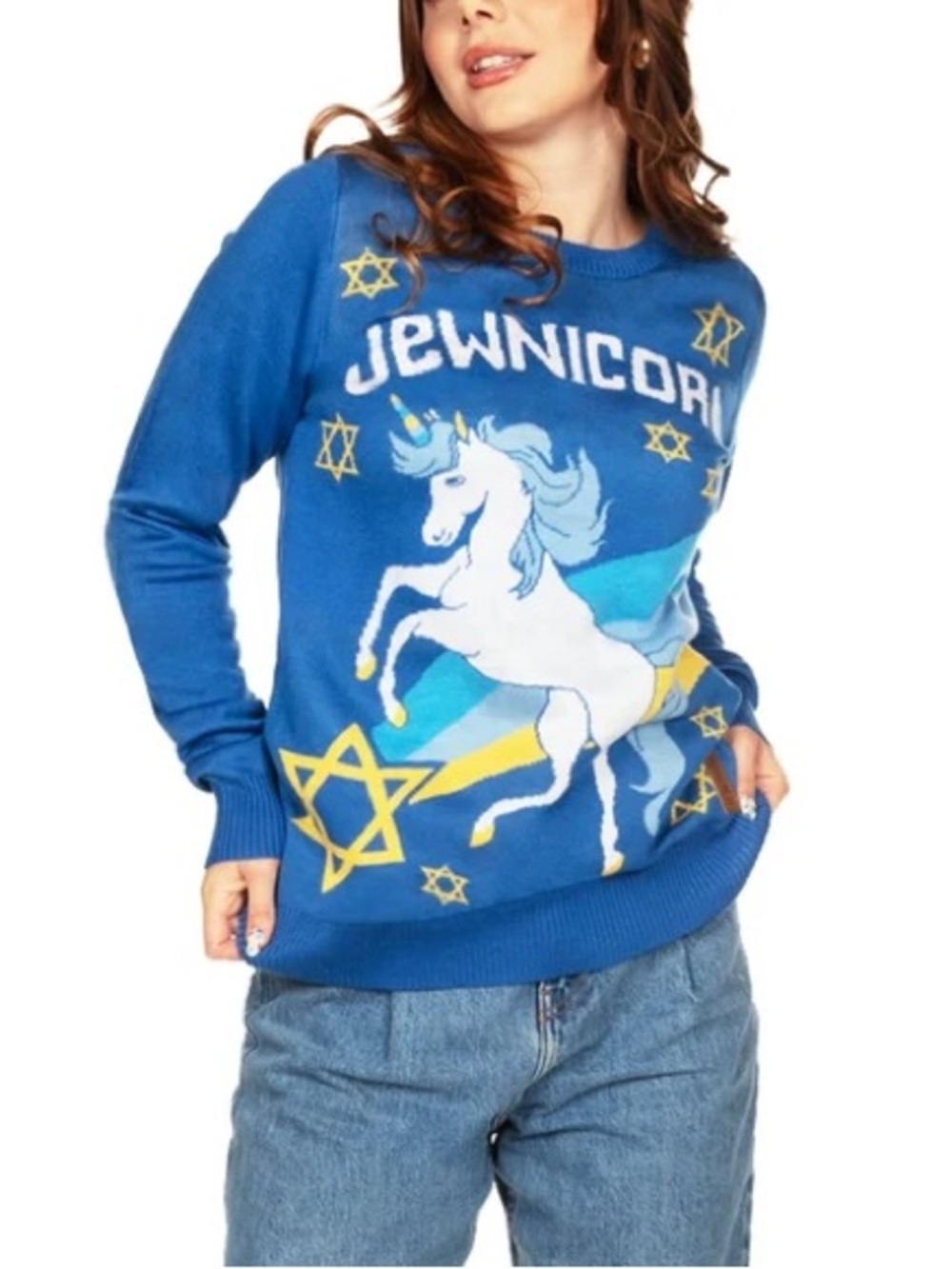 Tipsy Elves Hanukah Blue Graphic Sweater Medium